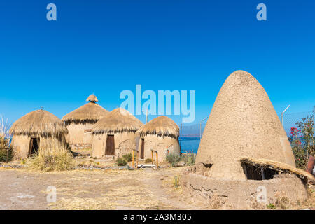 Eco Village andin, musée à Huatajata, village au bord du Lac Titicaca, La Paz, Bolivie, Amérique Latine Banque D'Images
