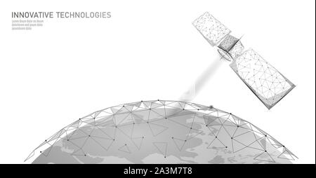 Satellite de défense de télécommunications dans l'espace. Récepteur orbital spoutnik transmetteur de données de sécurité militaire connexion Internet. Protection mondiale Illustration de Vecteur