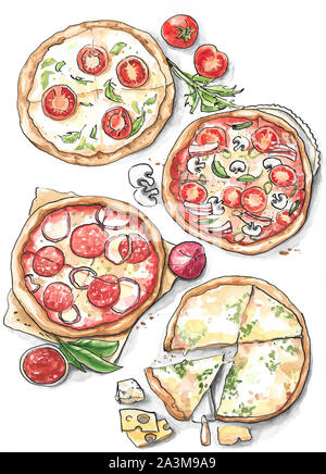 Collection de différents - pizza Margherita, salami, fromage 4 Banque D'Images