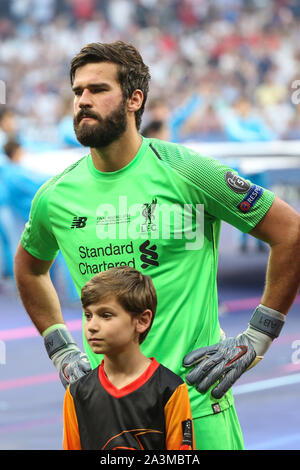 MADRID, ESPAGNE - 01 juin 2019 : Alisson Becker (Liverpool) sur la photo lors de la finale de la finale de la Ligue des Champions 2019-2020. Banque D'Images
