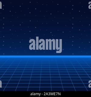 Paysage de style futuriste avec grille Laser. Retrowave néon. Stock Vector illustration. Illustration de Vecteur