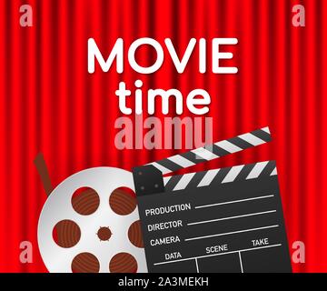 Joli film temps de configuration du concept avec projecteur de film et zone de texte avec le titre de l'échantillon en rétro western font. Vector illustration. Illustration de Vecteur