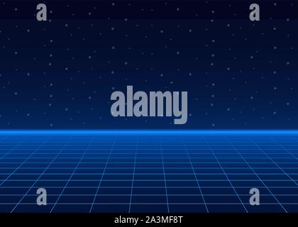 Paysage de style futuriste avec grille Laser. Retrowave néon. Stock Vector illustration. Illustration de Vecteur