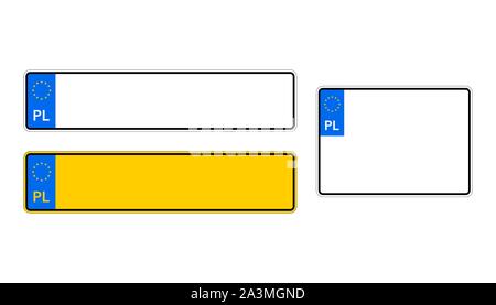Pologne location de plaque. Numéro d'immatriculation du véhicule. Vector illustration. Illustration de Vecteur