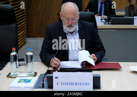 Bruxelles, Belgique. 9 octobre 2019. Frans Timmermans, Vice-président désigné de la Commission européenne, participe à une réunion du collège des commissaires de l'UE Banque D'Images