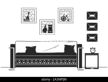 Intérieur en style scandinave. Une partie de la salle de séjour. Hand drawn vector illustration d'un croquis de style. Illustration de Vecteur