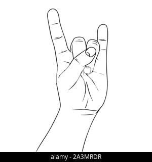 Symbolisant la main un geste rock 'n' roll. Illustration dans le style de croquis. Hand drawn vector illustrations. Illustration de Vecteur
