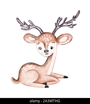 Illustration numérique d'animal deer sous aquarelle sur white isolés dans le Nouvel An et de Noël Banque D'Images