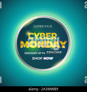 Or cyber lundi cercle avec un arrière-plan éclairé résumé des sphères et le concept blazing dans l'obscurité, puis embelli avec des éléments abstraits, t Banque D'Images