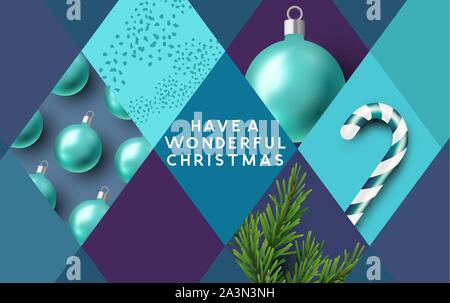 Joyeux Noël arrière-plan avec des décorations de fête, dans des formes et des motifs. Vector illustration. Illustration de Vecteur