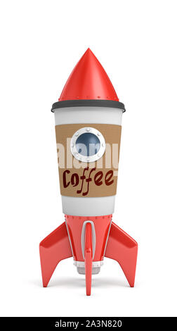 De rendu 3D en forme de fusée en papier café isolé sur fond blanc Banque D'Images