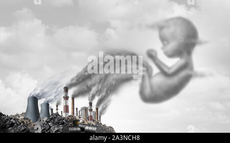 La pollution et les risques liés à la grossesse pour le foetus aussi pollué des cheminées et des déchets toxiques de l'environnement comme un danger pour la mère et le bébé. Banque D'Images