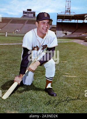 L'ère des années 60 couleur autographiée photo souvenir de Hall of Fame player Carl Yastrzemski avec les Red Sox de Boston. Banque D'Images
