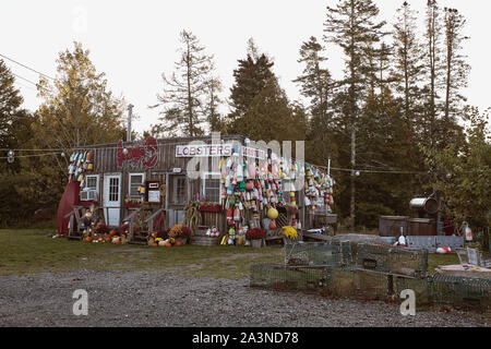 Bar Harbor Maine - Septembre 28th, 2019 : Le Homard des bouées et dans un décor nautique Lobster Pound à Bar Harbor au lever du soleil. Banque D'Images