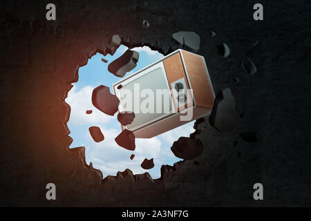 Le rendu 3D de vintage retro plat casser mur noir Banque D'Images