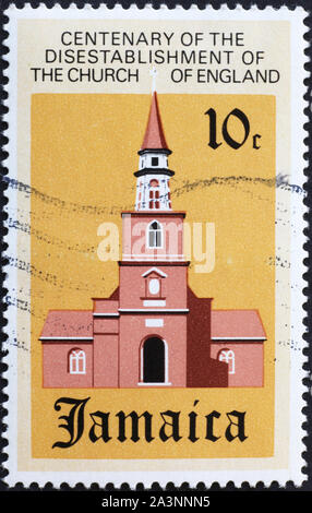 L'église coloniale sur timbre jamaïcaine Banque D'Images