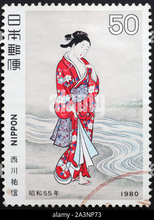 Geisha sur timbre-poste Banque D'Images