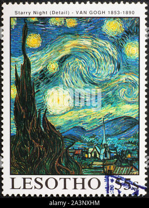 Détail de la nuit étoilée de Van Gogh sur stamp Banque D'Images