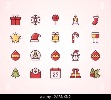 Collection d'icônes colorées de Noël. 48x48 Pixel Perfect Illustration de Vecteur