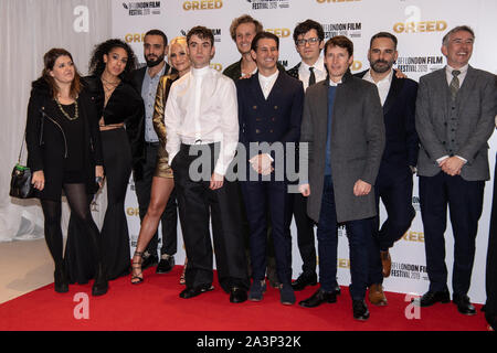 Pearl Mackie, Pixie Lott, Jamie Blackley, Matthew Bentley, Ollie Locke, Asa Butterfield, James Blunt, Manolis Emmanouel, Steve Coogan (droite) fréquentant l'Avidité Première européenne dans le cadre de la BFI London Film Festival 2019 qui a eu lieu à l'odéon Luxe, Leicester Square à Londres. PA Photo. Photo date : mercredi 9 octobre 2019. Crédit photo doit se lire : fil PA Banque D'Images