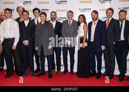 Pixie Lott, Jamie Blackley, Matthew Bentley, Ollie Locke, Asa Butterfield, James Blunt, Manolis Emmanouel, Steve Coogan, Dinita Gohil, David Mitchell, JONNY SWEET, Tim Key, Christophe de Choisy et Michael Winterbottom participant à la cupidité Première européenne dans le cadre de la BFI London Film Festival 2019 qui a eu lieu à l'odéon Luxe, Leicester Square à Londres. PA Photo. Photo date : mercredi 9 octobre 2019. Crédit photo doit se lire : fil PA Banque D'Images