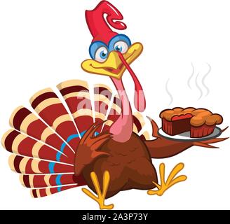 Caricature de l'action de la Turquie carte de vœux d'oiseaux. Vector illustration of funny turquie clipart de caractères Illustration de Vecteur