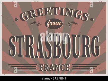 Strasbourg Retro Vintage tin sign signe souvenir vecteur ou une carte postale des modèles. Thème du voyage. Illustration de Vecteur