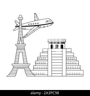 Monuments emblématiques et conception de l'avion Illustration de Vecteur