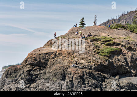 Les visiteurs l'alésage de marée Point béluga le long du Turnagain Arm à l'extérieur d'Anchorage, en Alaska. Banque D'Images