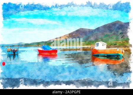 Peinture de bateaux de pêche sur la plage à Trefor sur la péninsule de Llyn dans le Nord du Pays de Galles Banque D'Images