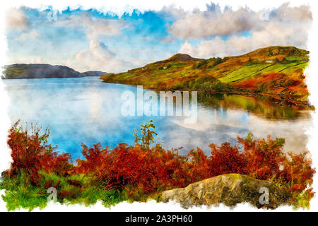 L'aquarelle du Loch Inchard à Kinlochbervie dans les Highlands d'Ecosse Banque D'Images