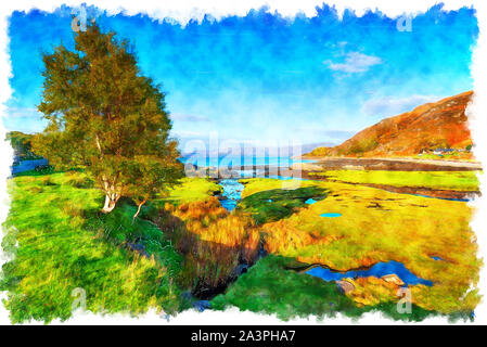 Peinture de Glenuig sur la côte à Lochailort les Highlands d'Ecosse Banque D'Images