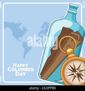 Boussole et Happy columbus day des icônes Illustration de Vecteur