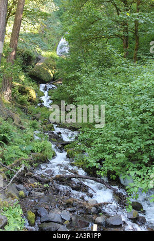 Rocky flux sur leur façon de Multnomah Falls, Oregon Banque D'Images