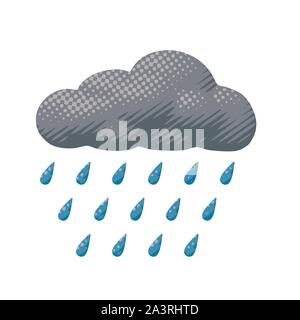Vector illustration isolé de nuage gris orage pluvieux au cours. Météo Cartoon affiche de gouttes tomber de ciel couvert avec modèle climatique Illustration de Vecteur
