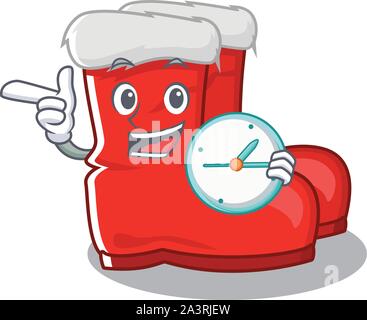 Avec l'horloge sur cartoon bottes de Noël à chaussures Illustration de Vecteur