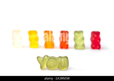 Gummy bears comme concept de la conscience de faire partie d'une équipe. Banque D'Images