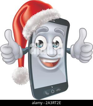 Téléphone mobile cellulaire Mascotte Noël in Santa Hat Illustration de Vecteur