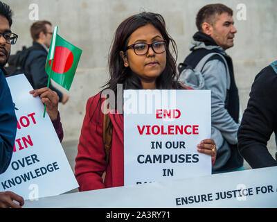 Londres, Royaume-Uni. 9 octobre 2019. La demande des étudiants du Bangladesh à la fin de la violence sur le campus des universités au Bangladesh. Ils veulent une interdiction de la Bangladesh Chhatra Ligue, l'aile étudiante de la Ligue Awami, le parti de Premier Ministre du Bangladesh Sheikh Hasina, suite au passage à tabac à la mort d'un élève Abrar Fahad par BCL dirigeants au Bangladesh University of Engineering and Technology le 7 Oct 2019. Crédit : Peter Marshall/Alamy Live News Banque D'Images