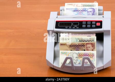 Old Polish Zloty dans une machine de comptage Banque D'Images