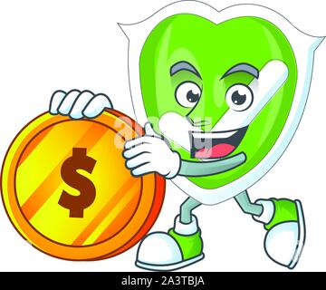 Coin apportent caractère bouclier coche sur fond blanc. Illustration de Vecteur