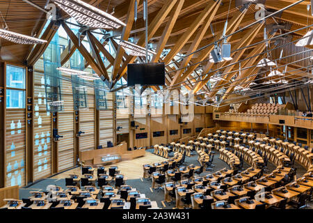 Hémicycle, de l'intérieur du Parlement écossais, siège du Parlement écossais à Holyrood, Édimbourg Banque D'Images