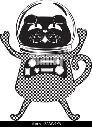 Demandez mignon chat noir portant spaceman de même. Illustration de Vecteur