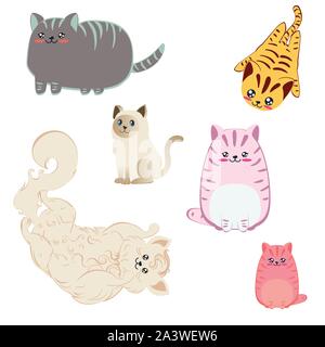 Cute cartoon chats set, abstract design illustration kitty kawaii. Illustration de Vecteur