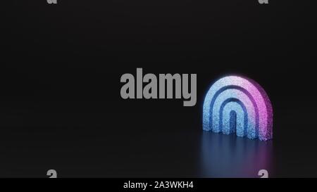 Neon glitter rose violet ombre symbole de rendu 3D arc arc-en-ciel sur fond noir avec réflexion floue avec sparkles Banque D'Images