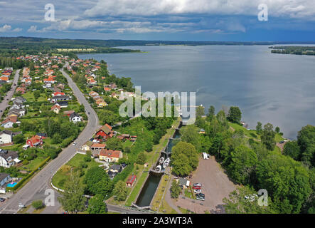 Drönarbild 20190712MOTALA över Borenshults Göta kanal, slussar, Motala. Foto Jeppe Gustafsson Banque D'Images