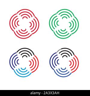 Logo fleurs circle abstract design vector modèle. Rouge, noir, bleu couleur - Vector Illustration de Vecteur