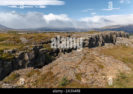 Division des plaques tectoniques au Parc National de Thingvellir, Islande Banque D'Images