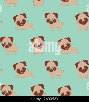 Kawaii Cartoon en pug différentes expressions et constitue l'illustration. Illustration de Vecteur