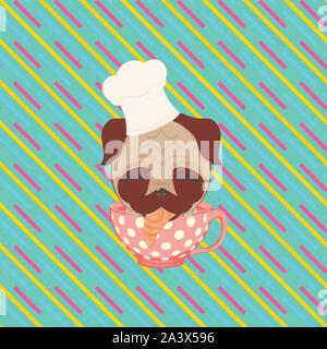 Kawaii Cartoon dans un pug retro tasse design. Illustration de Vecteur
